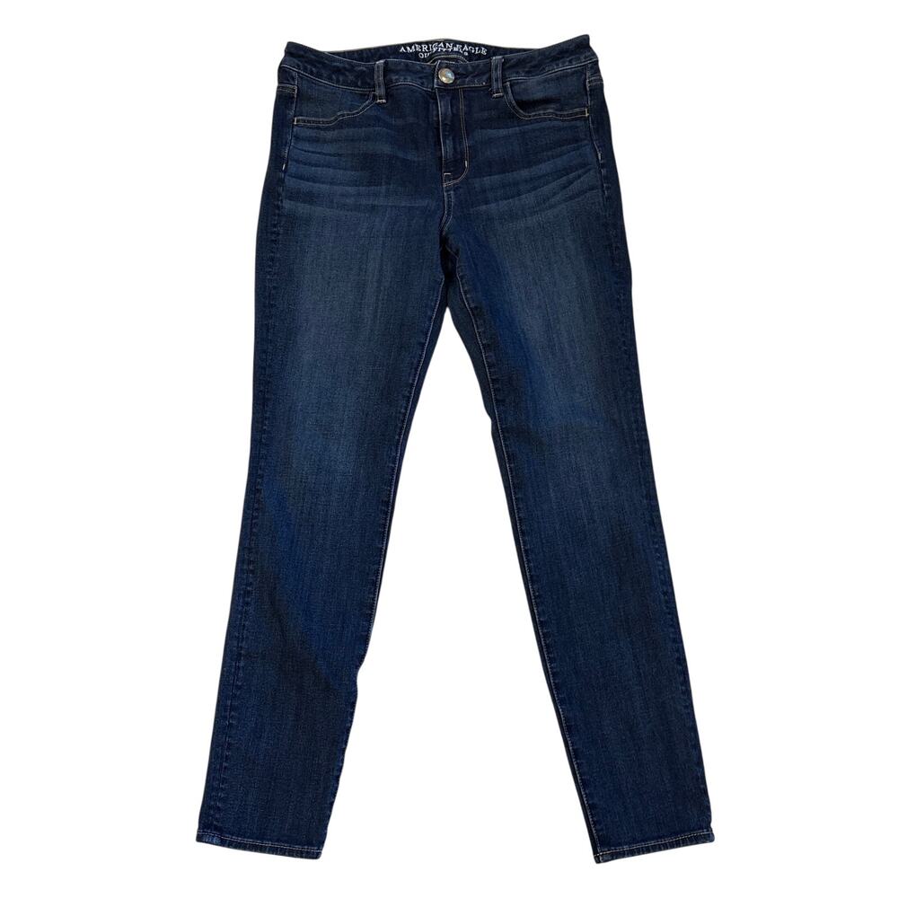 American Eagle Jeans Womens Sz 10 Blue Jegging Hi Rise Super Stretch Distressed